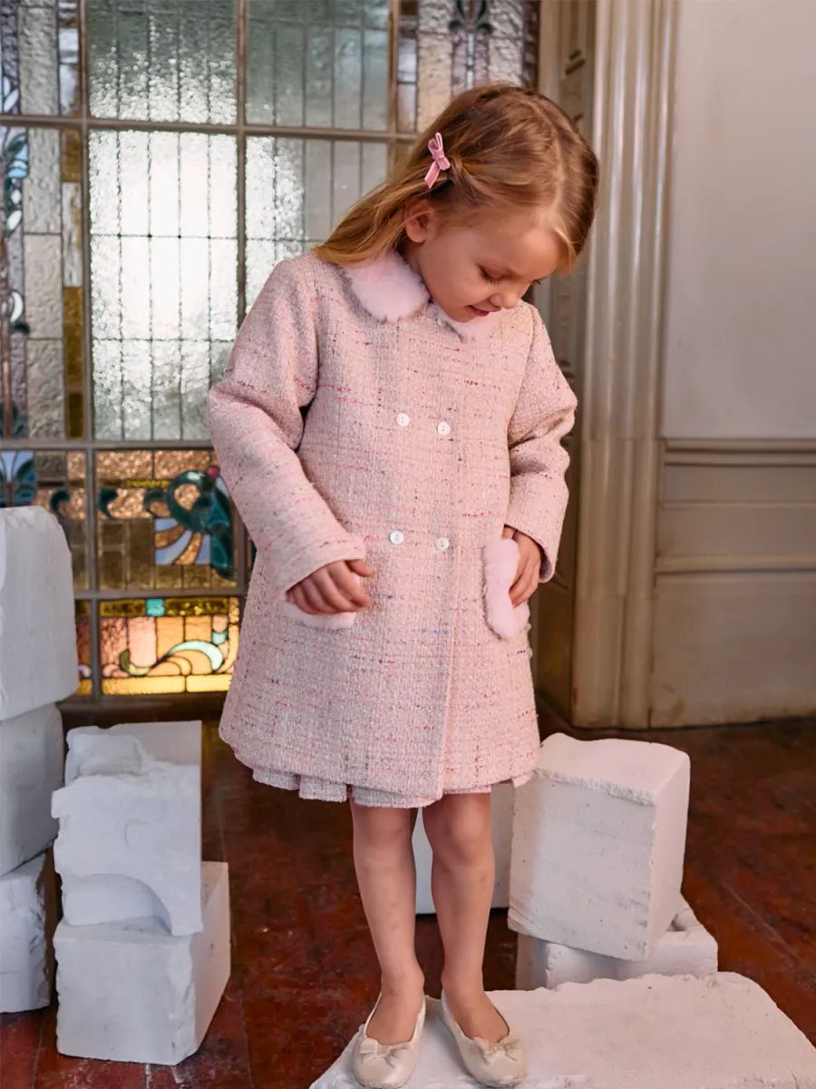 PATACHOU TWEED AND FUR COAT - PALE PINK